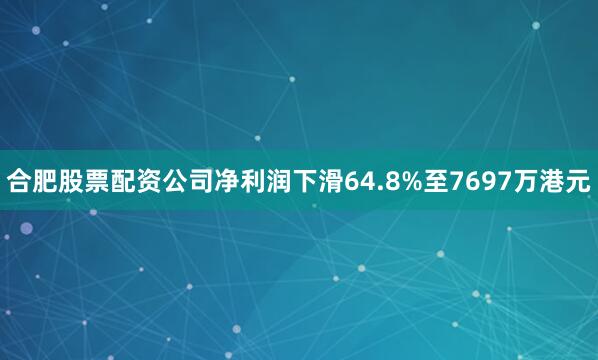 合肥股票配资公司净利润下滑64.8%至7697万港元